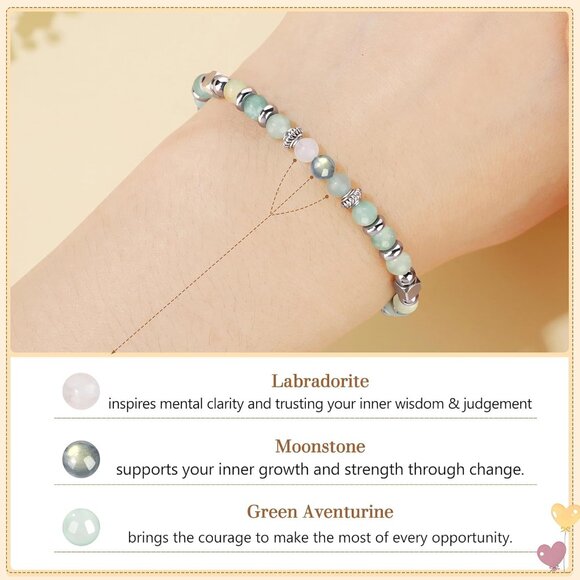 Adjustable Cuff Bracelet with Amazonite & Moonstone - Heartfelt Gifts for Women - Picture 2 of 7